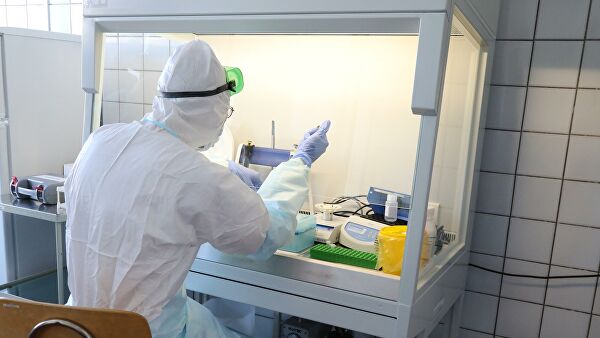 Сотрудник лаборатории выполняет анализы на коронавирус