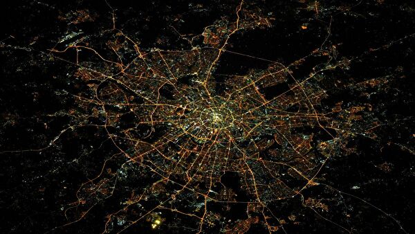 Ночная Москва с борта МКС